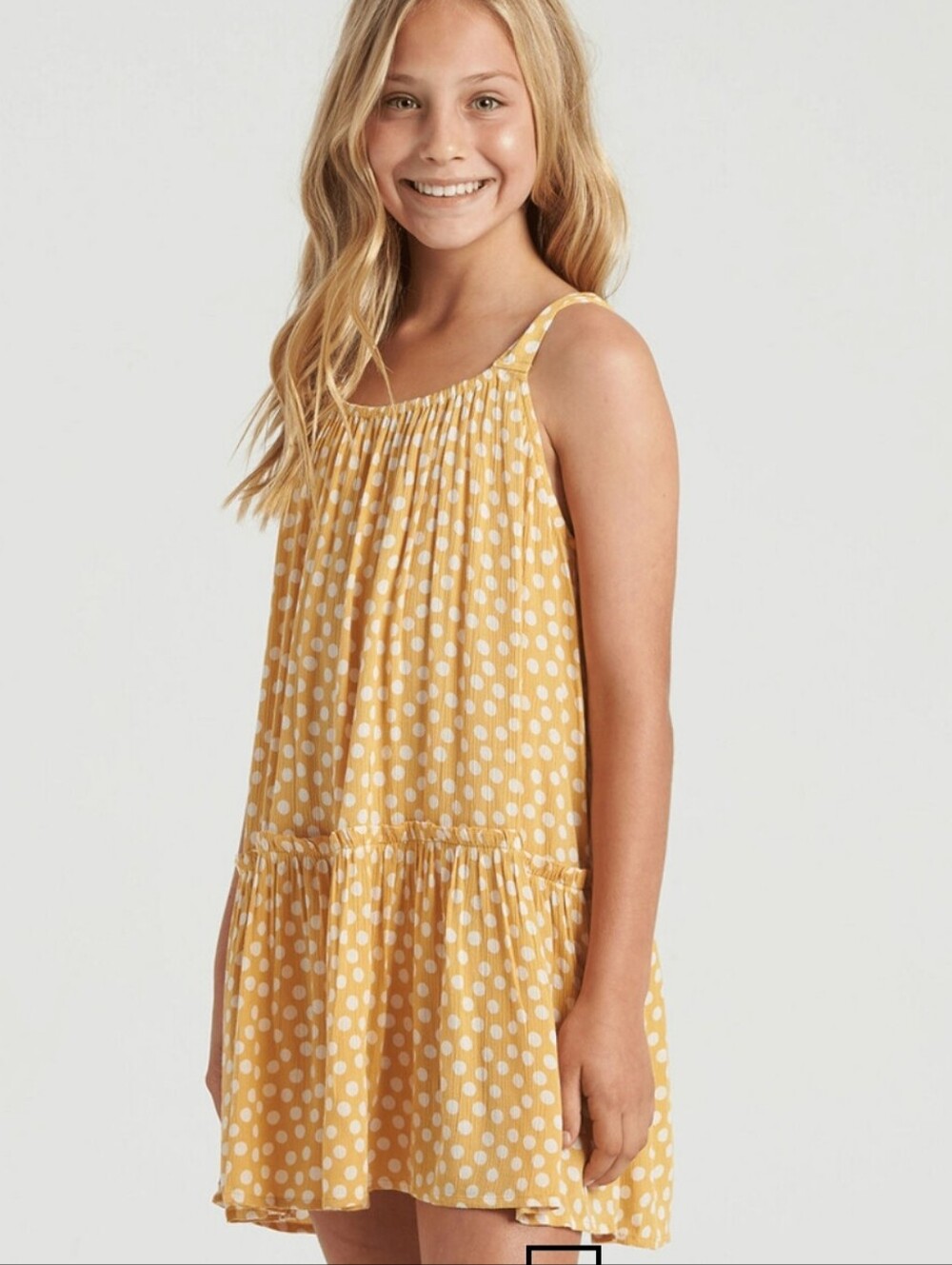 Billabong Girls Butterscotch Yellow Polka Dot Sundress